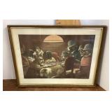 Vintage framed dogs playing poker print