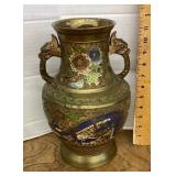 Large double-handled brass vase