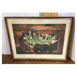 Vintage framed dogs playing poker print