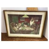 Vintage framed dogs playing poker print