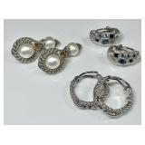 3 pair Judith Ripka sterling silver clip earrings