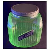 Green Depression uranium glass canister w/lid