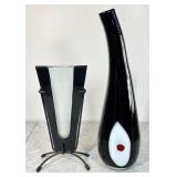 2 modernist art glass vases