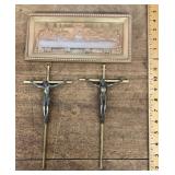 Brass Last Supper plaque & 2 crucifixes