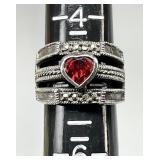 Sterling silver garnet marcasite ring