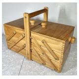 Wooden cantilever sewing box