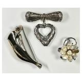 3 sterling silver brooches