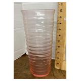Pink ribbed glass vase