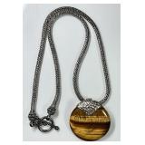 Tiger eye pendant on heavy sterling silver chain