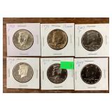 6 Kennedy half dollars