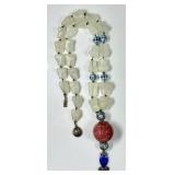 Carved cinnabar, gemstone & cloisonne necklace