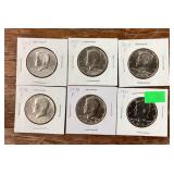 6 Kennedy half dollars