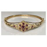 14k gold garnet clamper bracelet