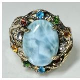 Sterling silver larimar gemstone ring