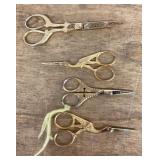 2 stork scissors, 2 decorative scissors