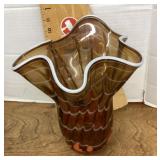 Polish art glass vase with ruffled edge