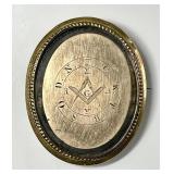 Etched Masonic brooch in gold filled bezel