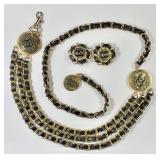 Chanel chain & leather belt w/ matching earrings