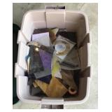 Tote of stained glass making supplies