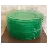 12 eyched green Depression plates