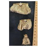 3 goldtone metal mesh purses