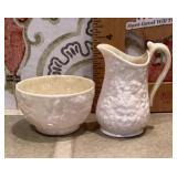 Belleek Bacchus Mask creamer and sugar