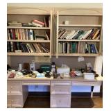 Contents of double desk and shelves