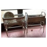 2 white wicker planters
