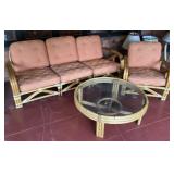 Rattan sofa, chair, coffee table