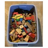 Tote of vintage wooden blocks
