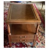 Leather top end table with drawer