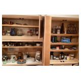 Contents of upper kitchen cabinet and countertop