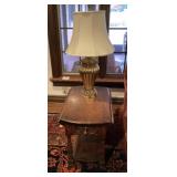 Oak end table and lamp