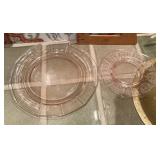 2 pink Depression glass plates