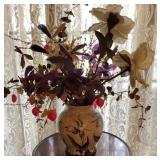 Dedham Pottery vase with flower arrangement