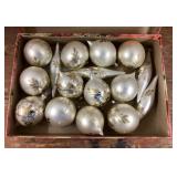 Box of Christmas ornaments