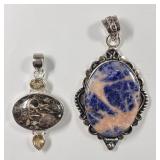 Sterling silver sodalite and agate pendants