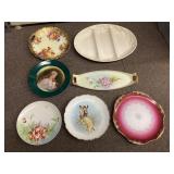 6 vintage cabinet plates and divided plate
