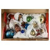 Box of vintage Christmas ornaments
