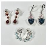3 pair sterling silver gemstone earrings