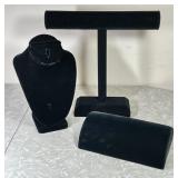 3 velvet jewelry display stands