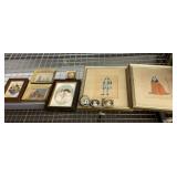 10 framed prints and needlework