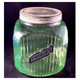 Green Depression uranium glass canister jar
