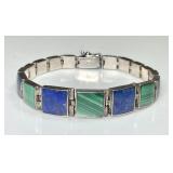 Sterling silver malachite lapis lazuli bracelet