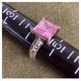Sterling silver ring with pink stone