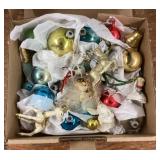 Box of vintage Christmas ornaments