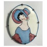 Antique oval hand painted porcelain brooch