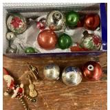 Box of vintage Christmas ornaments