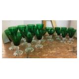 Group of forest green stemware