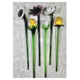 6 art glass flowers --12" long